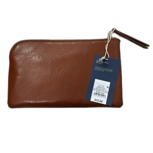 Universal Thread Handbags - Universal Thread Large Brown Faux Leather Zippered Pouch Clutch with  Card Slots